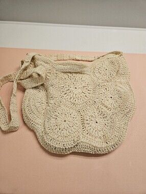 Beige Crochet Crossbody Bag - Handwoven Summer Shoulder Bag